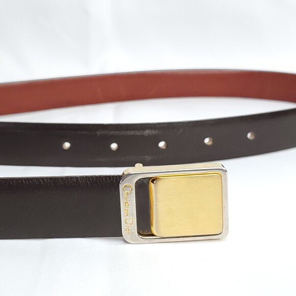 Dior Black and Brown Belt with Gold Buckle - Picture 1 of 8
